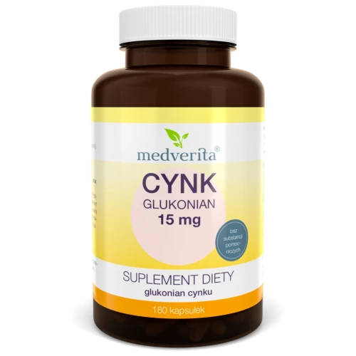 Medverita - Cynk Glukonian 15mg - 180 kapsułek Medverita - Cynk Glukonian 15mg - 180 kapsułek
